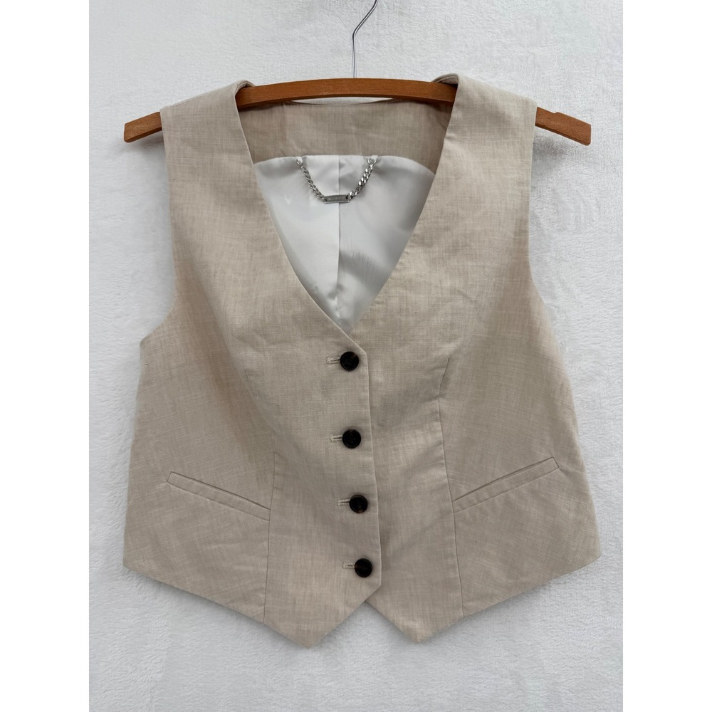 AllSaints Whitney Waistcoat Linen Blend Tailored Vest Beige US 0 Academia Career